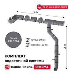 Комплект водосточки ПВХ Технониколь Оптима, Серый - Распродажа складских остатков